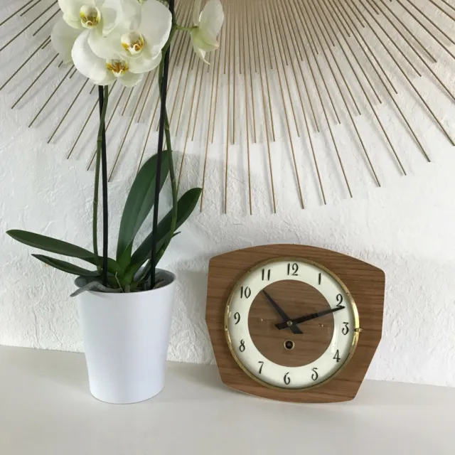 ♦ Ancienne Pendule Horloge Murale Mécanique Formica Vintage Fonctionne