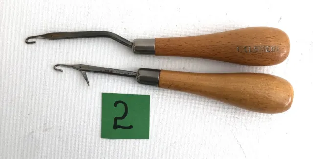 2 herramientas de gancho de pestillo vintage para hacer alfombras de madera (2)