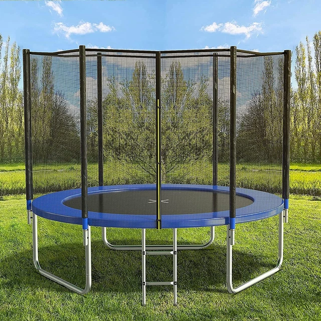 Trampoline with Safety Enclosure Net，Outdoor Trampoline with Basketball Hoop
