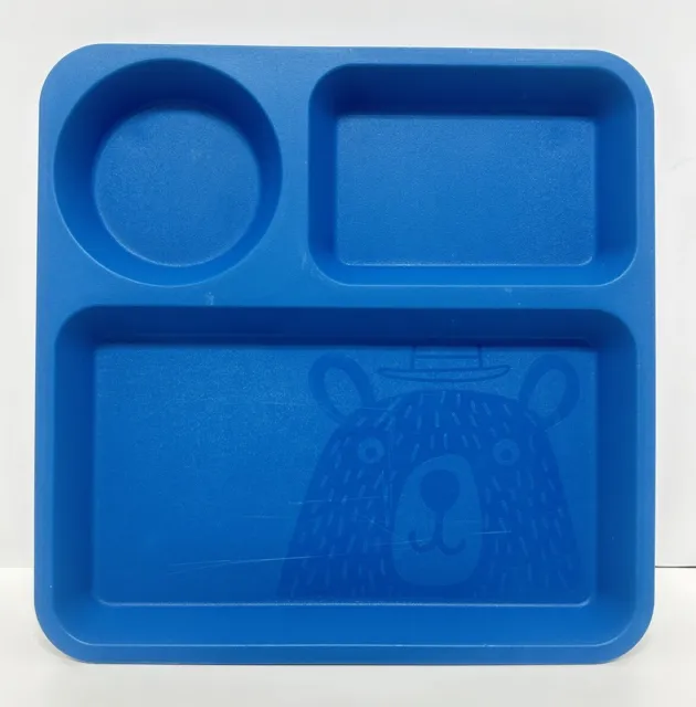 (2) Pillowfort BPA Free Plastic Divided Square Tray Plates Blue 1221BX3 Bear