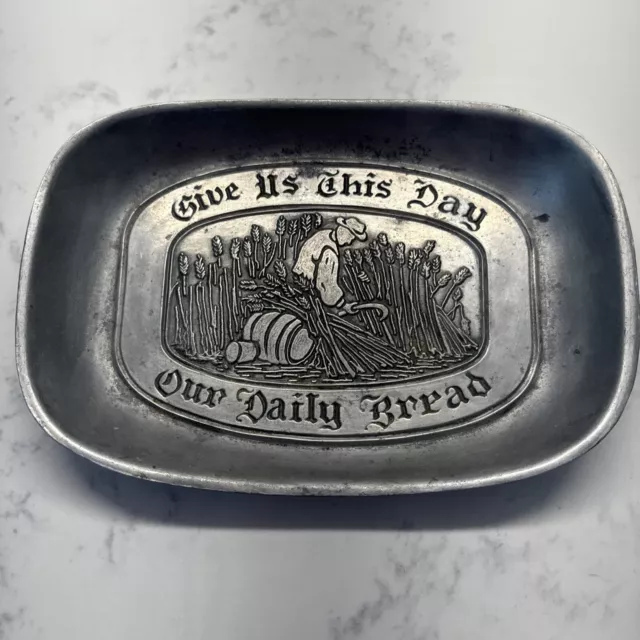 Vintage Wilton Armetale Pewter Bread Tray "Give Us This Day Our Daily Bread"