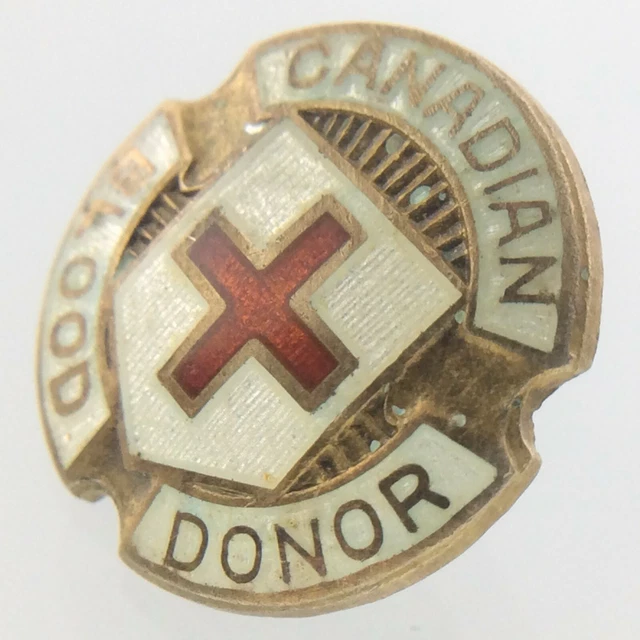 VINTAGE CANADIAN RED Cross Blood Donor Sterling Silver Enamelled Screw