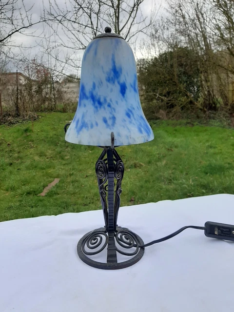 Ancienne lampe Champignon Fer Forgé  Et Pâte de Verre  Art Déco  1930