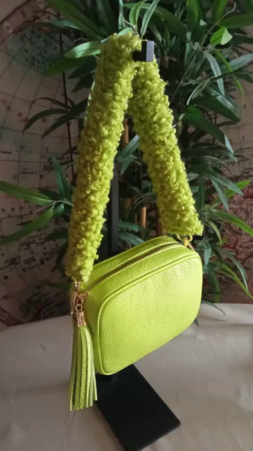 Borsa donna ragazza saponetta BASIC Vera pelle Made in Italy verde acido