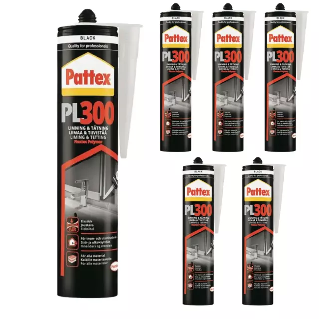 Montagekleber Baukleber Sockelleistenkleber Pattex PL300 6 x 300ml - schwarz