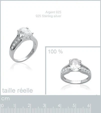 Bague Argent 925 Rhodié Avec Diamant Cz Ovale – Taille 62 – Dolly-Bijoux Neuf