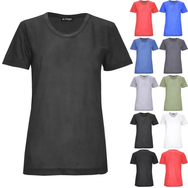 Womens Ladies Round Neck Plain Casual Short Sleeve Loose Basic Stretchy T-Shirt