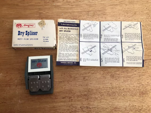 NOS Unused Mansfield Dry 8mm Butt Film Splicer Original Box + Inst M8