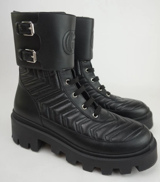 GUCCI WOMEN S BLACK Frances GG Matelasse Platform Leather Combat Boots Size 39.5 730.00 PicClick
