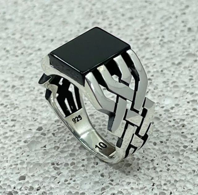 Mens Handmade Ring, Dainty Ring, Men's Black Onyx Stone Handmade Silver Ring .