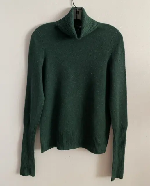 AQUA Cashmere Turtleneck Sweater 100% Cashmere Speckled Green Ribbed Size S