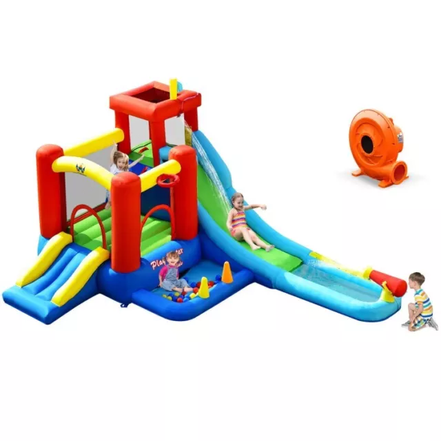 9-in-1 Inflatable Water Slide Kids Bounce House Castle Water Park w/ 860W Blower