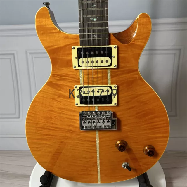 Yellow Flamed Maple Top Electric Guitar HH Pickups Mahogany Body&Neck 6 String 3