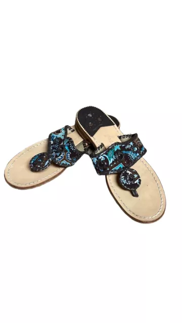 Jack Rogers x Vera Bradley Java Blue Paisley Navajo Classic Flat Sandals Size 8