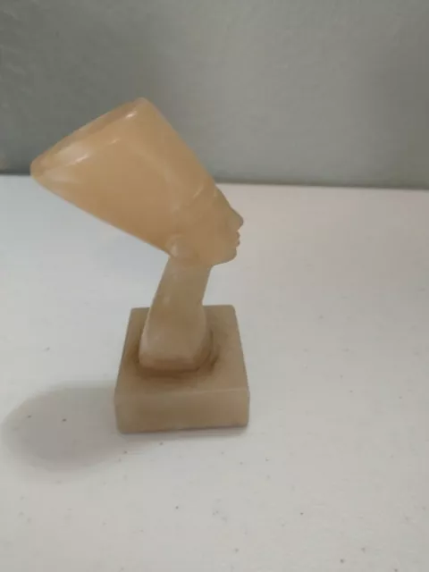 Vintage Egyptian Queen Nefertiti Hand Carved Gold Colored Yellow Marble 4.25"