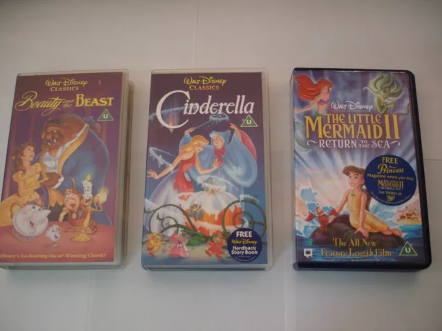 3 Walt Disney VHS Beauty & The Beast , Cinderella , The Little Mermaid II