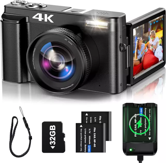 4K Digital Camera for Photography Auto-Focus 4K Camera with 180° 3.0 Inch Flip S