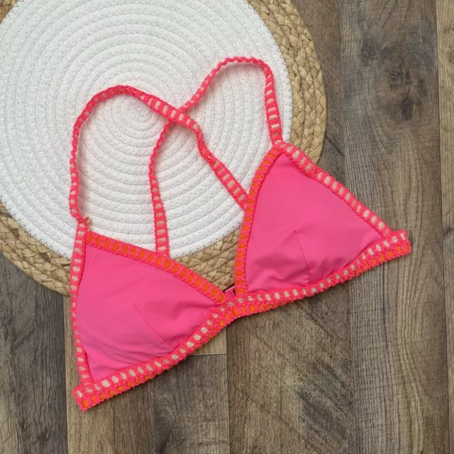 Victoria's Secret Bikini Swim Top Crochet Trim Pink Size Large