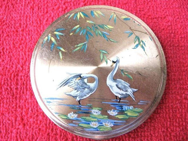 Poudrier Ancien En Métal Doré Avec Miroir - Occasion Bon état