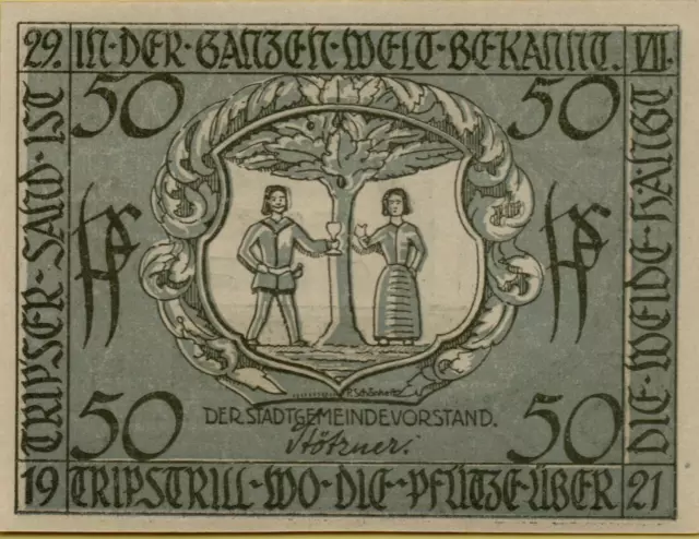 4830: 2 Stück Banknoten Notgeld 50 Pfennig Stadt Triptis 1921