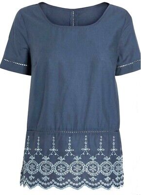 Next Womans Blue Cotton Broderie Lace Hem Tunic Top Blouse Size 6~22 Only £10.99