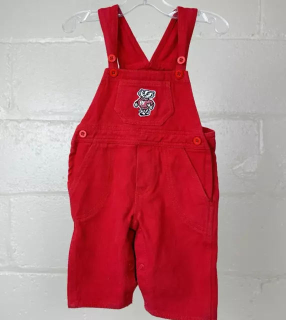 Wisconsin Badger Baby Overalls Size 6 - 9 Months Red Embroidered Patch