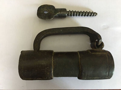 18th C Iron padlock or lock with SCREW TYPE Original key nice decorative shape.