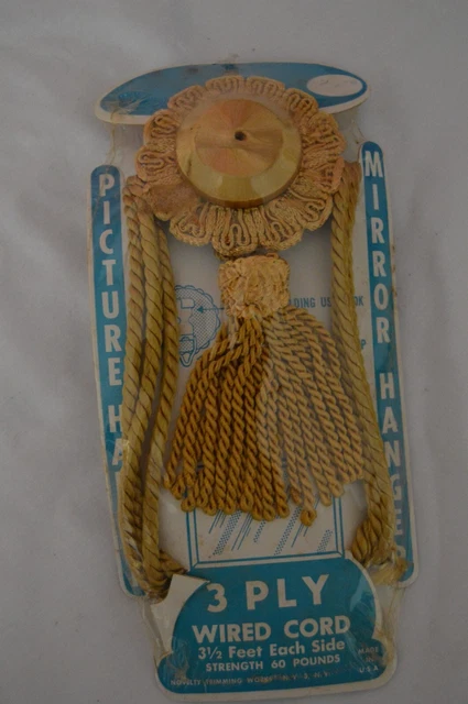 Vtg 3 Ply Twisted Gold Cord Picture / Mirror Hanging NOS USA 3 1/2 Feet 60#
