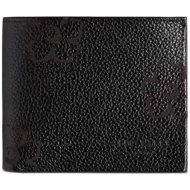 TED BAKER MENS Roody Black Leather Floral RFID Bifold Wallet O/S BHFO ...