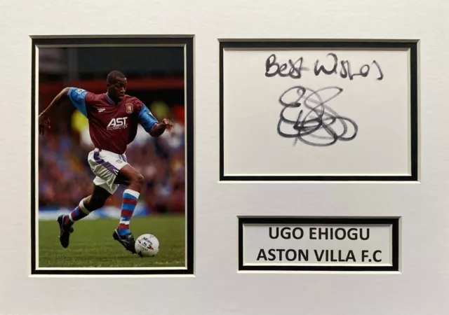 Ugo Ehiogu Firmato A Mano A4 Supporto Fotografico Display Calcio Autografo Aston Villa