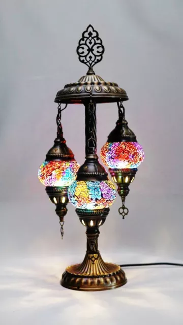 Turkish Moroccan Mosaic Floor Lamp Table Desk Lamp 3 Crushed Glass Globe 55cm