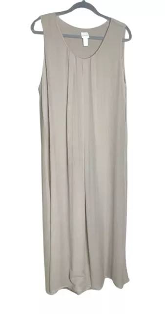 CHICO'S Size 3 XL Maxi Dress khaki Sleeveless Pleated Scooped neckline Lined