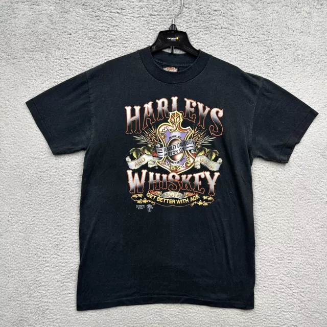 Harley Davidson 1984 VINTAGE Single Stitch T-Shirt Harley & Whiskey 3D Emblem L