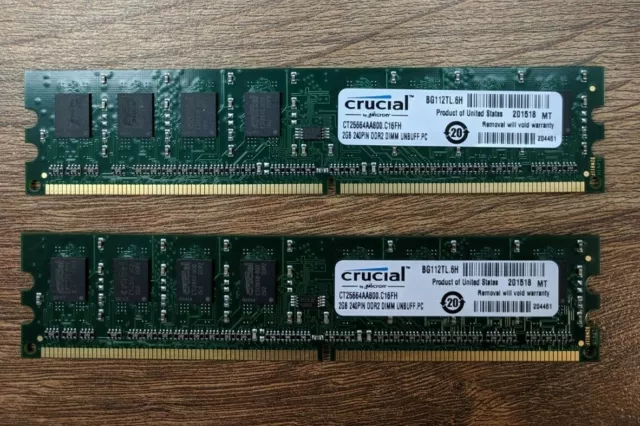 4GB (2x2 GB Modules) Crucial DDR2 PC2 CT25664AA800 800MHz