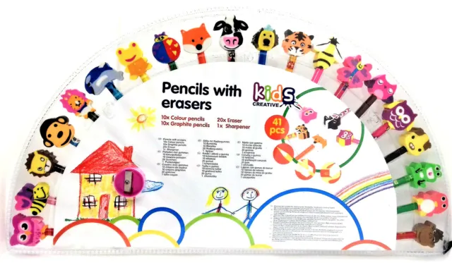 Buntstifte Bleistifte mit Radiergummi Set für Kinder mit Tier Motiven Schule