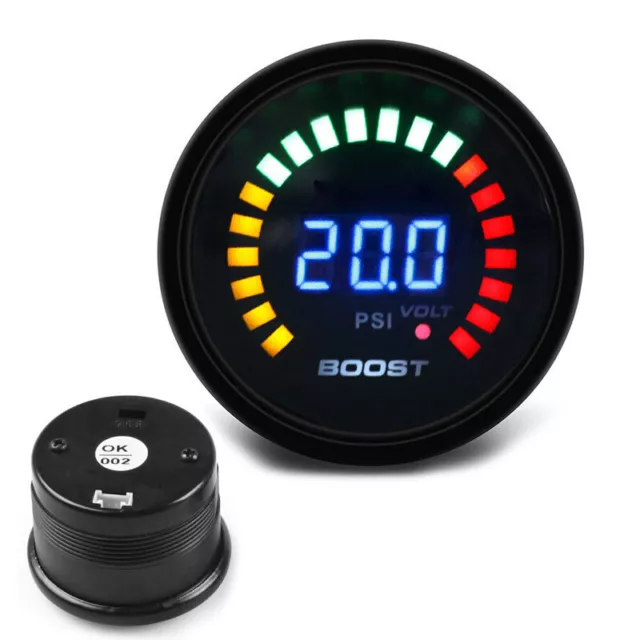 Universal 2" 52mm Digital LED Turbo Boost Pressure Gauge Bar Meter Kit New