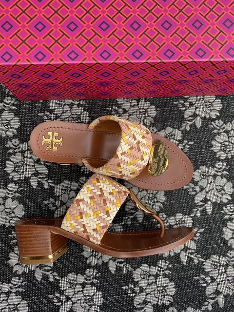 TORY BURCH PATOS Disk 45mm Heel Sandal Size M Thong Neutral