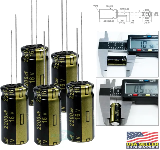 Panasonic FM 2200uf 16V Radial Low-ESR Aluminum Electrolytic Capacitor (Pack 5)