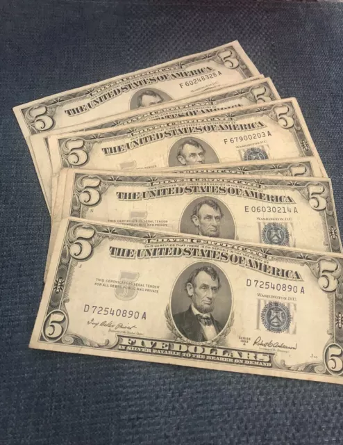 1953 A $5 Five Dollar Blue Seal Silver Certificate Note Bill Circulated