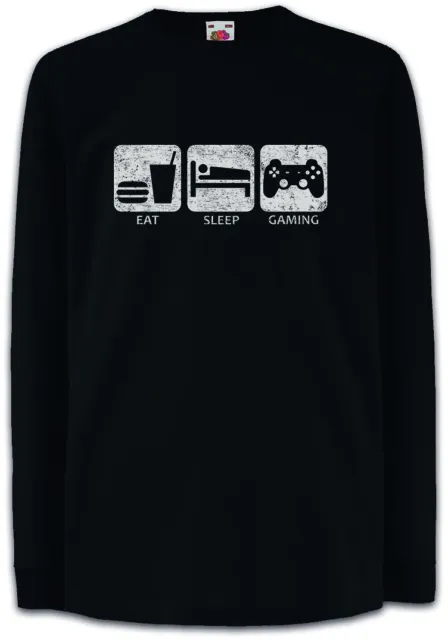 Eat Sleep Gaming Kinder Langarm T-Shirt Gamer Games Fun Nerd Computer Science