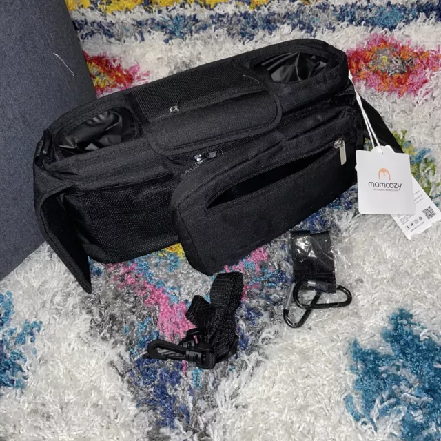 MOMCOZY Black Stroller Organizer Detachable Bag W/ Insulated Bottle Holder NWT