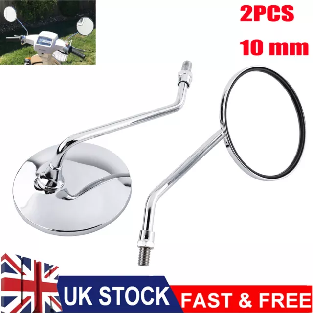 1 Pair Universal Chrome 10mm Motorcycle Bike Scooter Rear View Mirrors Side Wing