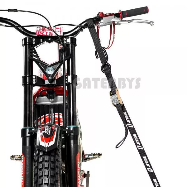 2x Jitsie Tie Down Straps + Loops Motorcycle Motocross Trials Enduro Van MX MTB