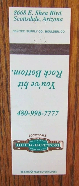 Rock Bottom Brewery Brew Pub Matchbook Matchcover (Scottsdale, Arizona) -E1