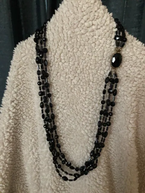 ESTATE SALE: Vintage Black Jet Multi- Strand Necklace 1960's