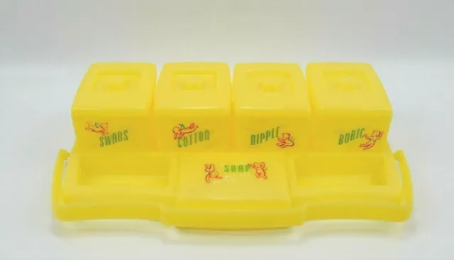 Organizador superior vintage de plástico amarillo Clarolyte almacenamiento para bebé carrito