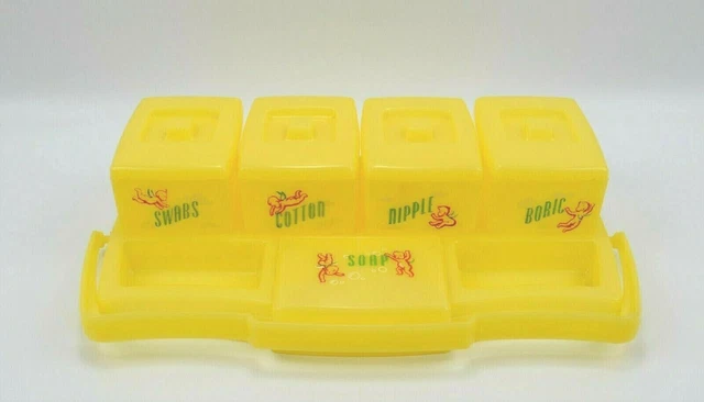Vintage Yellow Plastic Clarolyte Nursery Storage Caddy Dresser Top Organizer