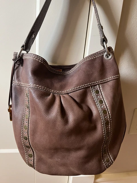 Fossil Rich Brown soft Leather shoulder Satchel Hobo Bag Brass Hardware Medium