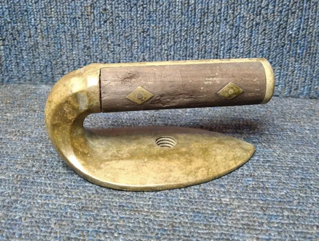 Antique Single Curling Stone Handle Brass & Wood - No Stone