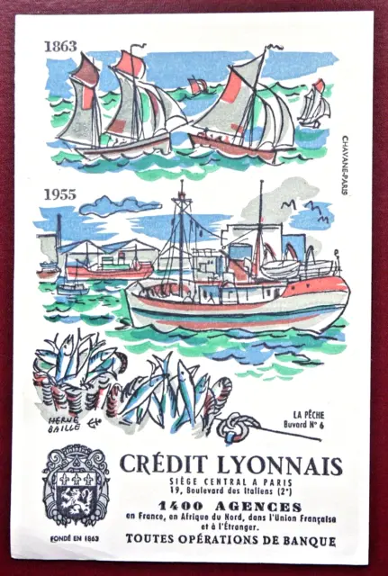 Buvard - Crédit Lyonnais - Série La Pêche - Bateaux - Illustrateur Hervé Baille